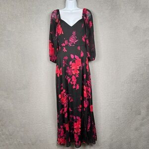 Premier Amour‎ Dress Womens 2 Black Floral Fairy Romantic Feminine Sheer Y2K
